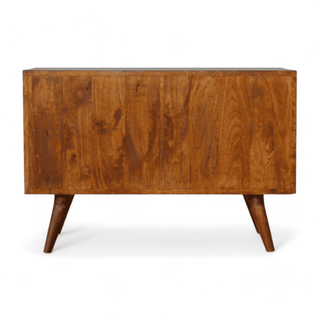 Rear view of the vintage sideboard highlighting its solid wood construction and clean lines.
