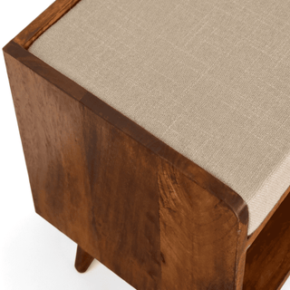 Corner view of the Vintage Chestnut Bench showing the smooth wooden edges and premium craftsmanship.