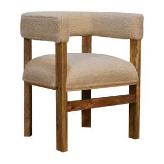 Angled view of Alba Accent Chair Cream bouclé Barrel Back Solid Oak Leg
