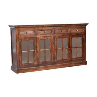 Side angle view of Alderton Large Sideboard with Glass Panel Doors and Drawers in Walnut Finish