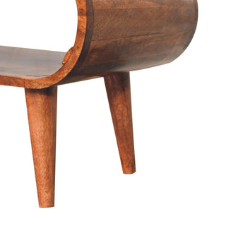 Angled detail view of Amaya Nordic Style Honey Caramel Coffee Table, showing the tabletop, frame and furniture finish