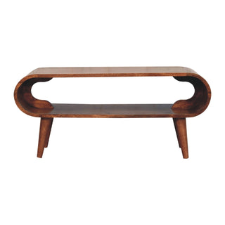 Front view of Amaya Nordic Style Honey Caramel Coffee Table, showing the tabletop, frame and furniture finish