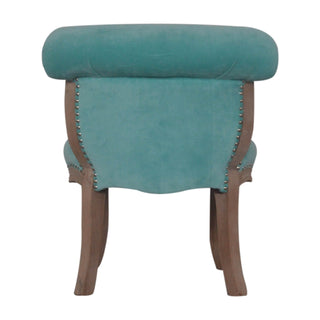 Additional angle of Aqua Velvet Studded Chair, showing the upholstered seat, legs and silhouette