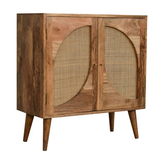 Arcadia Sideboard Cabinet Arched Rattan Cane Twin-Door Natural Rustic Oak – rear view showing rustic oak construction
