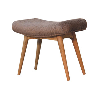 Arko Bedroom Bench Mocha Faux Fur Curved Saddle Seat Natural Oak Nordic Splayed Legs – rear view showing natural oak splayed leg construction