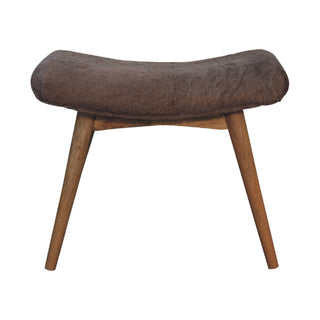 Arko Bedroom Bench Mocha Faux Fur Curved Saddle Seat Natural Oak Nordic Splayed Legs – front view on white background