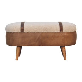Arlo Hallway Bench Boucle Seat Tan Buffalo Leather Base Nordic Oak Legs - front view
