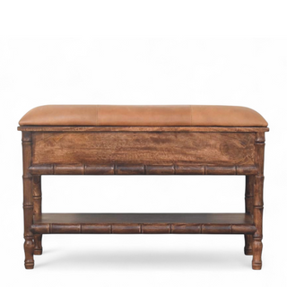Seat detail view of Bamboo Carved Solid Wood Storage Bench with solid wood carved