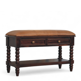 Angled view of Barclay Solid Wood Upholstered Storage Bench, showing the upholstered seat, legs and silhouette