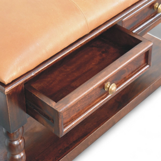 Leg detail view of Barclay Solid Wood Upholstered Storage Bench, showing the upholstered seat, legs and silhouette