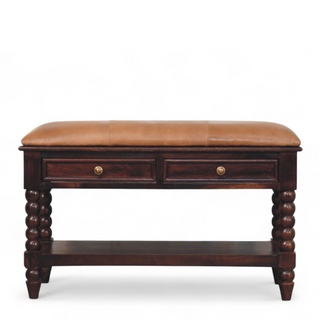 Front view of Barclay Solid Wood Upholstered Storage Bench, showing the upholstered seat, legs and silhouette