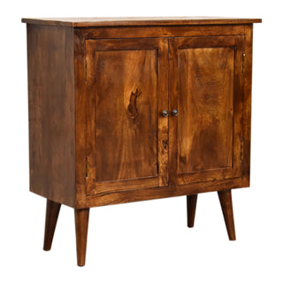 Side angle view of Baxter Sideboard Cabinet Raised Panel Chestnut Twin-Door Classic Scandi