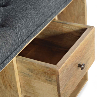 Close-up of fabric texture on Black Tweed Upholstered 6-Slot Shoe Storage Bench