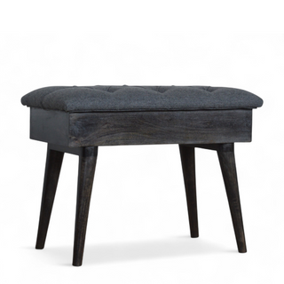 Back view of Black Tweed Upholstered Solid Wood Storage Bench with solid wood black tweed