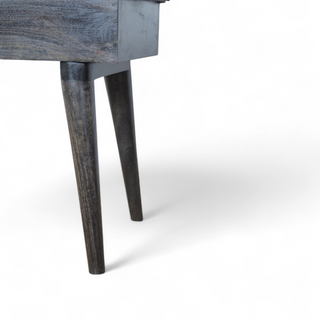 Leg detail view of Black Tweed Upholstered Solid Wood Storage Bench with solid wood black tweed