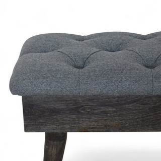 Rear angle view of Black Tweed Upholstered Solid Wood Storage Bench with solid wood black tweed
