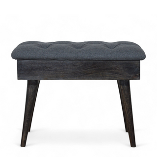 Front view of Black Tweed Upholstered Solid Wood Storage Bench with solid wood black tweed