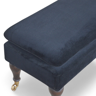 Close-up of fabric texture on Black Velvet Upholstered Bench with Castor Legs