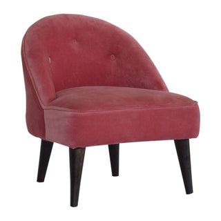 Angled view of Blush Accent Chair Pink Velvet Buttoned Nordic Tapered Leg