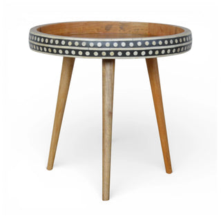 Bone Inlay Side Table Dot Border Round Natural Wood
