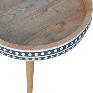 Bone Inlay Side Table Dot Border Round Natural Wood