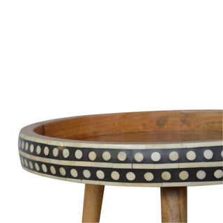 Bone Inlay Side Table Dot Border Round Natural Wood