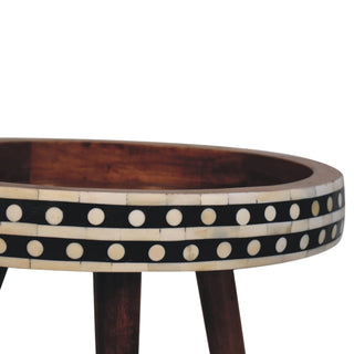 Bone Inlay Side Table Dot Border Round Dark Wood