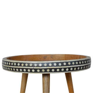 Bone Inlay Side Table Dot Border Round Natural Wood