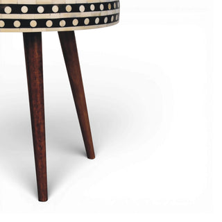 Bone Inlay Side Table Dot Border Round Dark Wood
