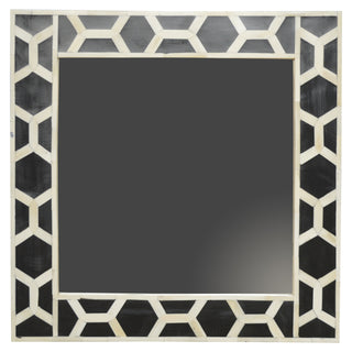 Bone Inlay Mirror Frame Honeycomb Black White Square - front view