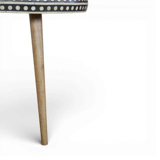Side angle view of Bone Inlay Side Table Dot Border Round Natural Wood