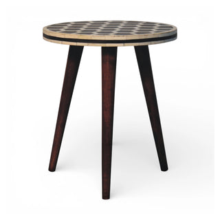 Bone Inlay Stool Honeycomb Round Top Dark Wood Tripod