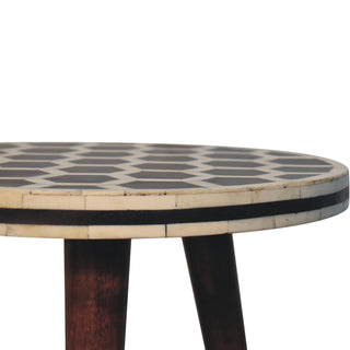 Bone Inlay Stool Honeycomb Round Top Dark Wood Tripod