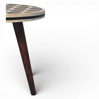 Bone Inlay Stool Honeycomb Round Top Dark Wood Tripod
