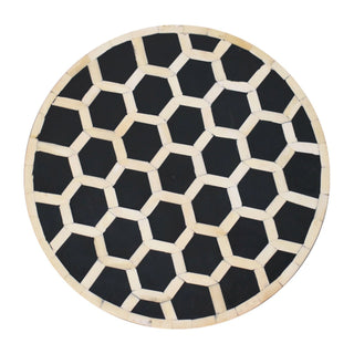 Bone Inlay Stool Honeycomb Round Top Dark Wood Tripod