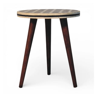 Bone Inlay Stool Honeycomb Round Top Dark Wood Tripod