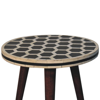 Bone Inlay Stool Honeycomb Round Top Dark Wood Tripod