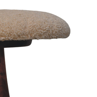 Boucle Teak Accent Stool - boucle fabric seat close-up