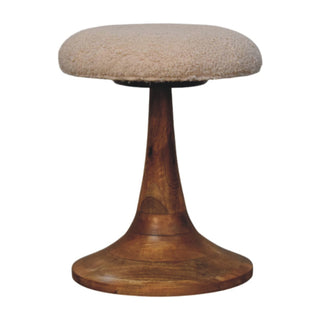 Boucle Teak Accent Stool - front view