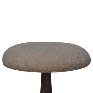 Boucle Teak Accent Stool - teak leg detail close-up