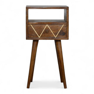 Brass Inlay Solid Wood Nightstand Mini Geometric Design - front view