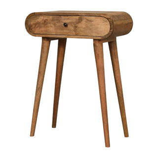Side angle view of Brio Small Console Table with Drawer Natural Oak Pill-Top Mango Wood