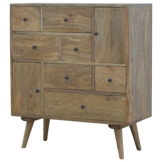 Side angle view of Brody Sideboard Cabinet Seven-Drawer Apothecary Grid Natural Limed Oak