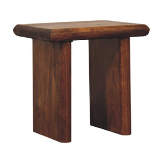 Side angle view of Bryn Side Table Solid Mango Wood Chunky Slab Legs Chestnut