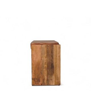 Rear angle view of Buffalo Hide and Oak Finish Pull-Out Shoe Storage Bench