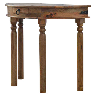 Side angle view of Calla Hallway Console Table with Drawer Demilune Turned Legs