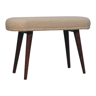 Front view of Camel Upholstered Bench Honey Caramel bouclé Smooth Oval Seat Near-Black Nordic Legs