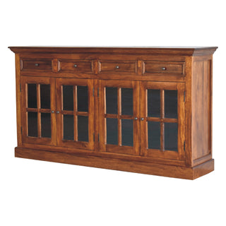 Side angle view of Castleford Large Sideboard with Glazed Cabinet Doors and Drawers in Chestnut Finish