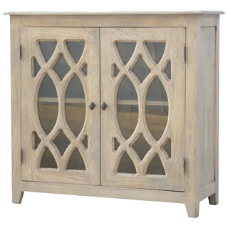 Side angle view of Céleste Sideboard Cabinet with Geometric Glazed Doors and Plinth Base