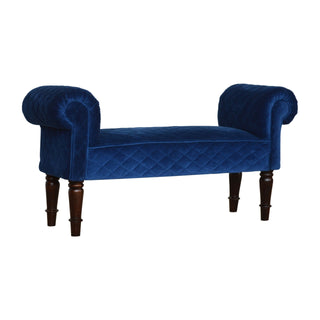 Celeste Upholstered Bench Royal Blue Velvet - side angle view